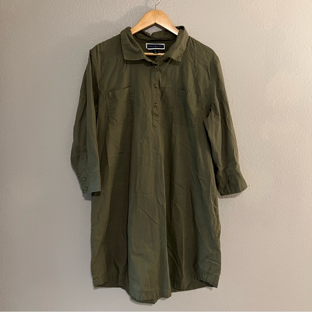 Karen Scott Olive Green Mini Shirt Dress XL - Picture 2 of 6